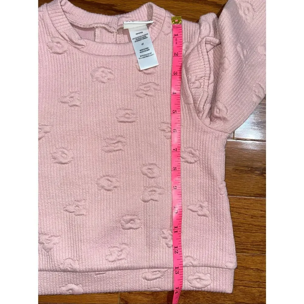 NWT Nicole Miller Girls Pale Mauve Pink Floral Ribbed Ruffle Fleece Top Size 4T